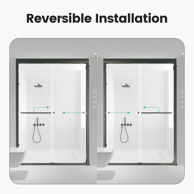 Semi-Frameless Double Sliding Shower Door with Tempered Glass, 44"-48"W x 72"H, Matte Black
