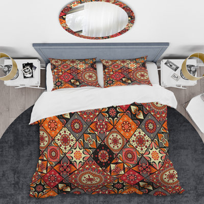 Ensemble de housse de couette orange à patchwork floral
