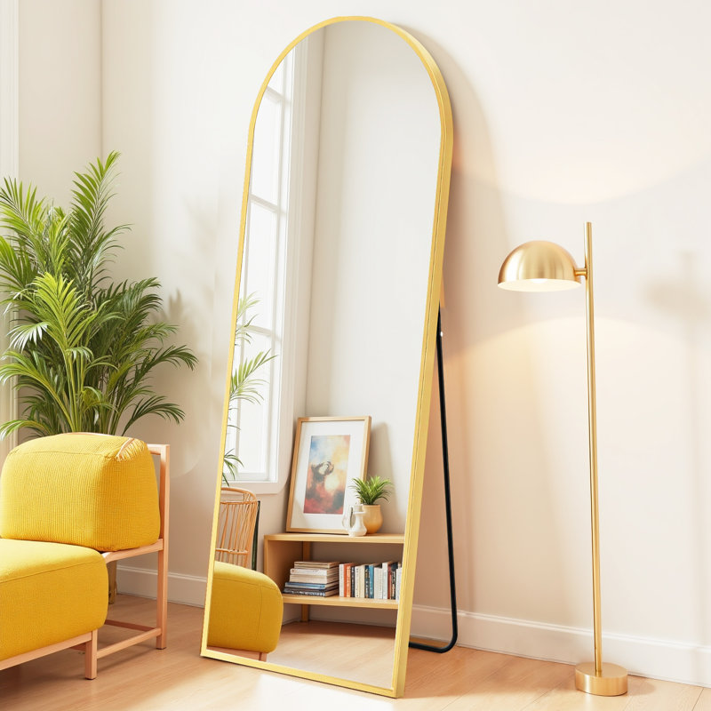 Arched Full Length Mirror, Large Floor Mirror With Frame Standing Hanging Or Leaning Wall Mirror, Gold, 40" x 16"