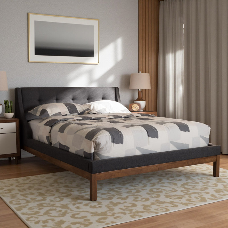 Lit plateforme double tapissier Aveza, Double, Gris foncé
