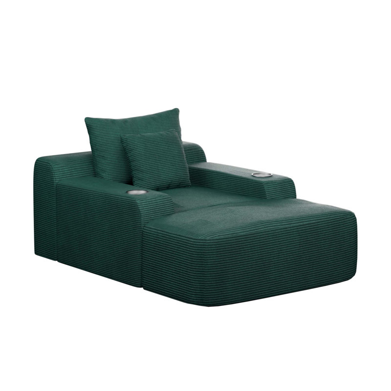 Chaise longue rembourrée de 168 cm (66,1 po), canapé-lit en velours côtelé avec assise profonde, coussins et accoudoirs, aucun assemblage requis