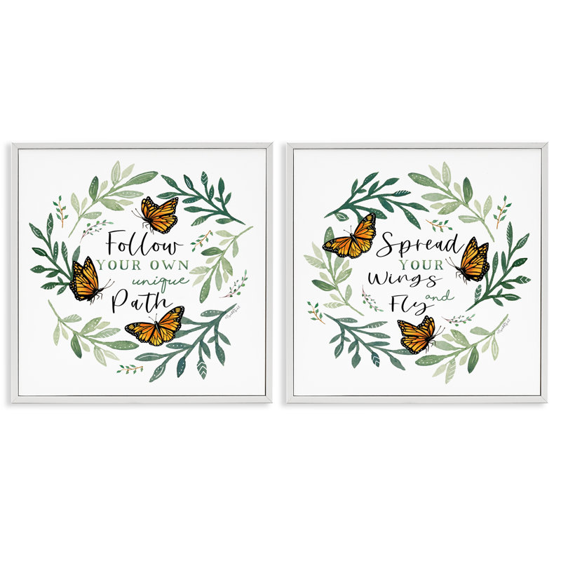 Spread Your Wings and Follow Path, ensemble de 2 giclées encadrées, design par Elizabeth Tyndall, H 12 po x l 12 po