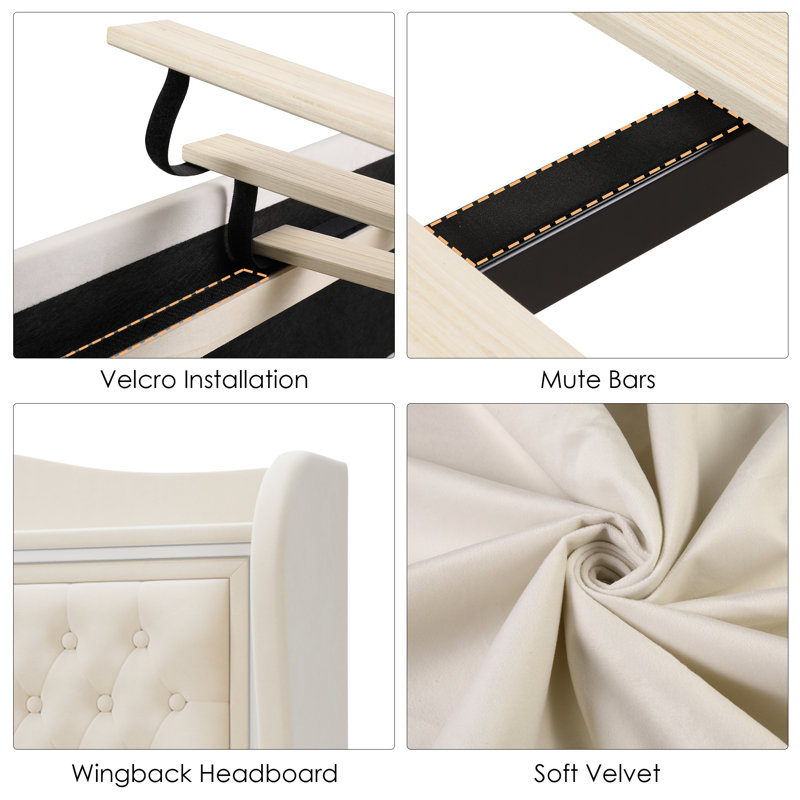 Kaliya Velvet Upholstered Wingback Bed with LED Lights