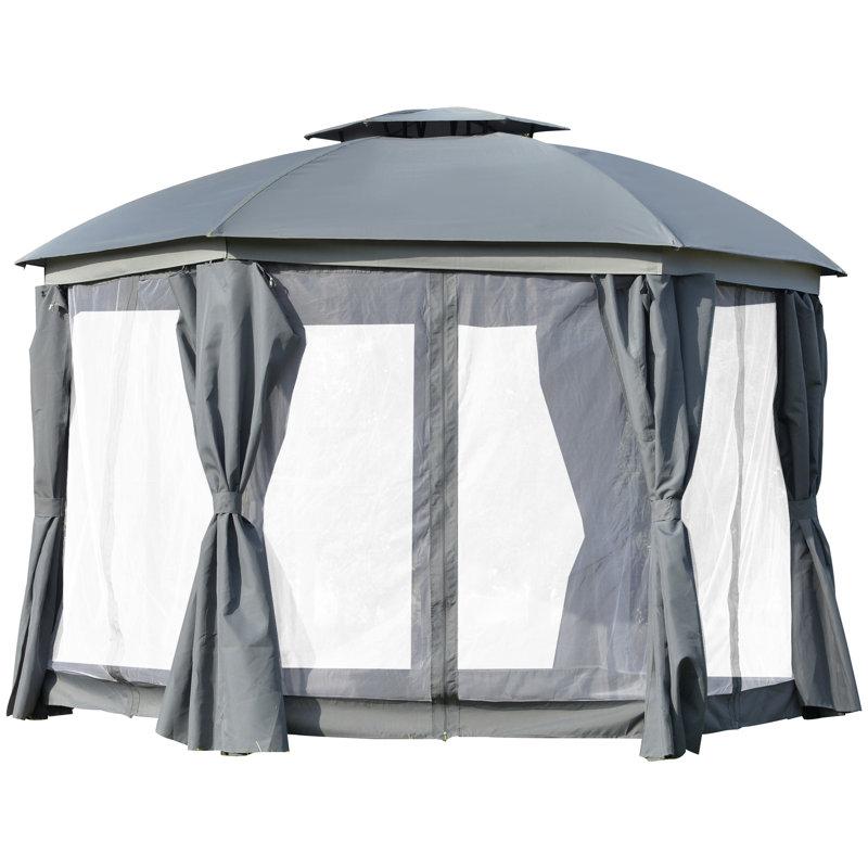 12' x 12' Gray Steel Patio Gazebo with Netting and Curtains