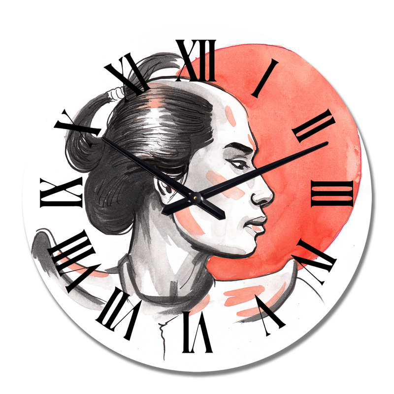 Horloge murale Samurai Warrior and Red Sun - Mid-Century, Grand
