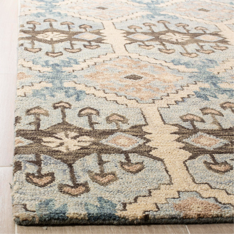 Tapis bleu clair / crème en laine touffeté à la main Posada, Rectangle 10 pi x 14 pi