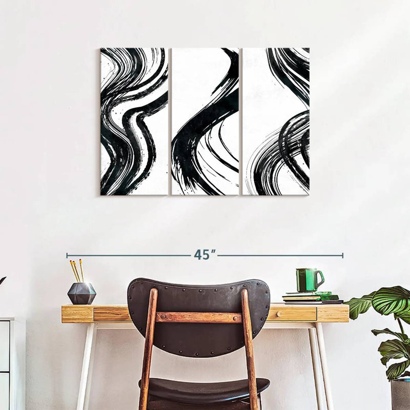 Impression sur toile Wispy Black Brush Strokes, H 38 po x l 24 po x P 1,25 po