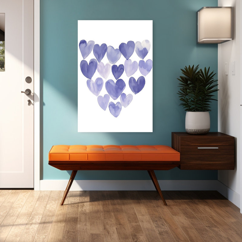 Purple Watercolor Hearts Abstract Delicate Romantic Lavender Violet Wall Art Print 1 Piece Wrapped Canvas Wall Art