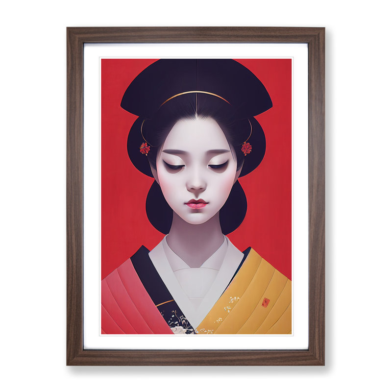 XV1022-3419X Peaceful Geisha - - Wall Art, 36cm H x 27cm W, Walnut Framed