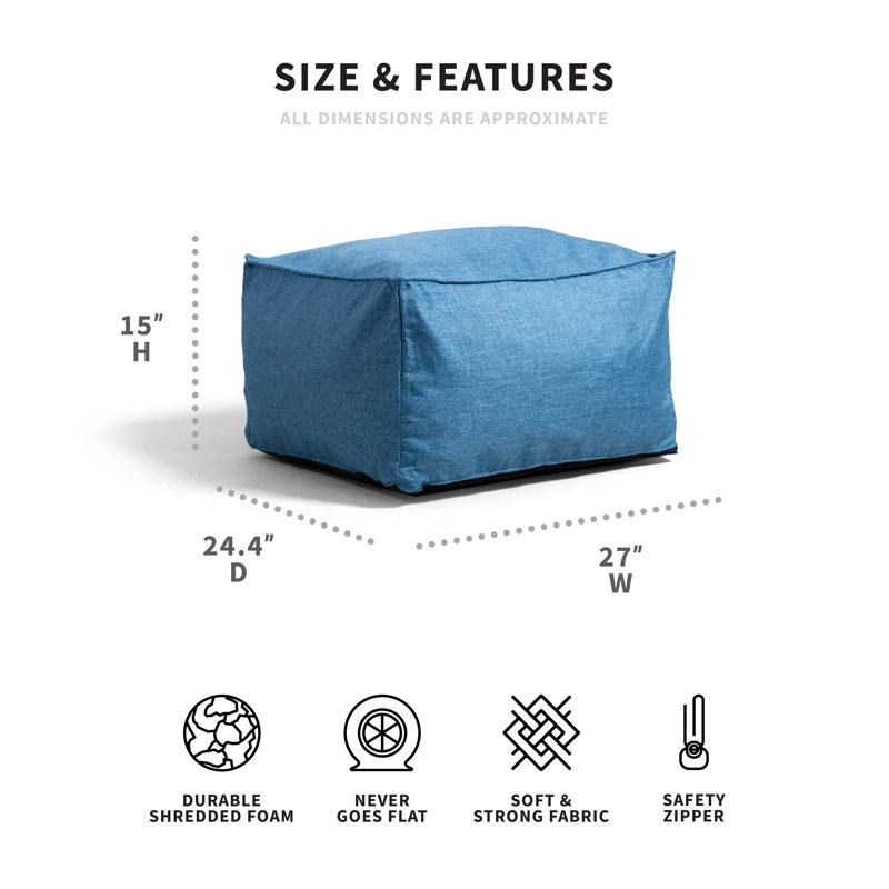 Upholstered Pouf, Blue Polyester Blend