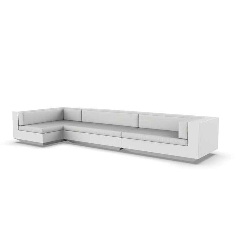 Vela 165" Wide Outdoor Reversible Patio Sectional with Cushions, White, White