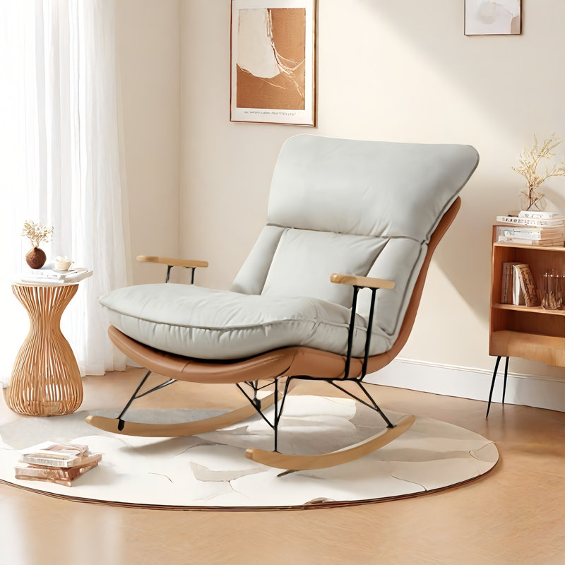 Chaise berçante moderne rembourrée, Blanc cassé / blanc