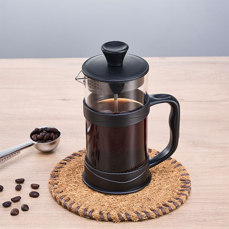 Cafetière / théière French Press, mini cafetière / théière de camping en acier inoxydable 304 avec filtre et verre résistant à la chaleur, cafetière à infusion froide 11,8 oz pour les cadeaux de voyage et de maison (noir)