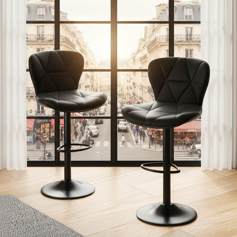 Ensemble de tabourets de bar pour îlot de cuisine (2 pièces), noir moderne, dossier pivotant réglable avec coussin en similicuir.