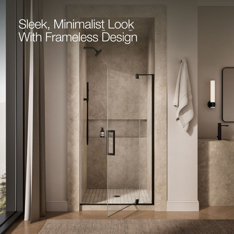 Revel 44'' x 70'' Pivot Shower Door with CleanCoat® Technology, Anodized Dark Bronze, Crystal Clear