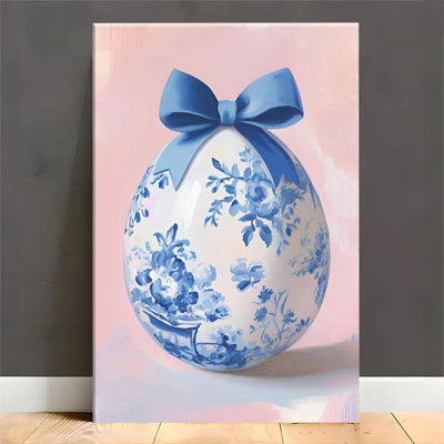 1pc Framed Canvas Wall Art Prints Poster, Blue and White Porcelain Egg, Blue Floral Pattern, Neo-Classical Art Style Art Posters Canvas Print Painting
