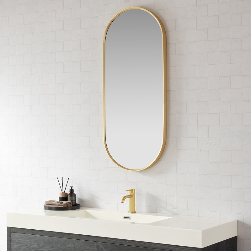 Miroir mural ovale en aluminium Mercer41 Elaya l 19,7 po x H 45 po, Or brossé