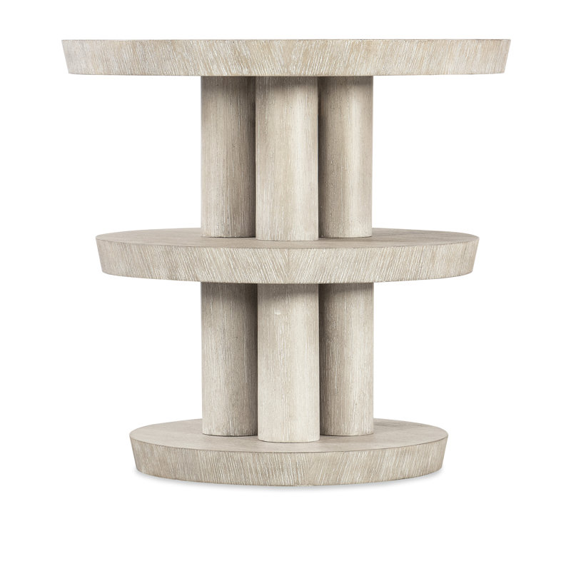 Modern Brown Round Wood and Metal Side Table
