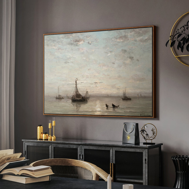 Impression nautique rétro - Cxxiii, H 25 po x l 37 po x P 2 po, Toile encadrée noyer flottant
