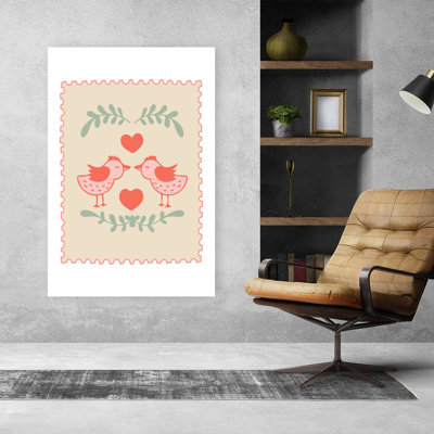 Love Birds Stamp Romantic Contemporary Bird Nature Wall Art