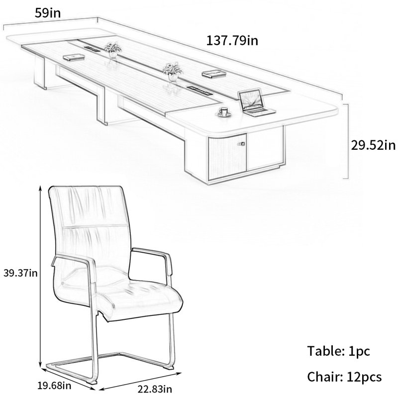 Table de conférence simple et moderne, H 29,52 po x L 137,79 po x l 59 po