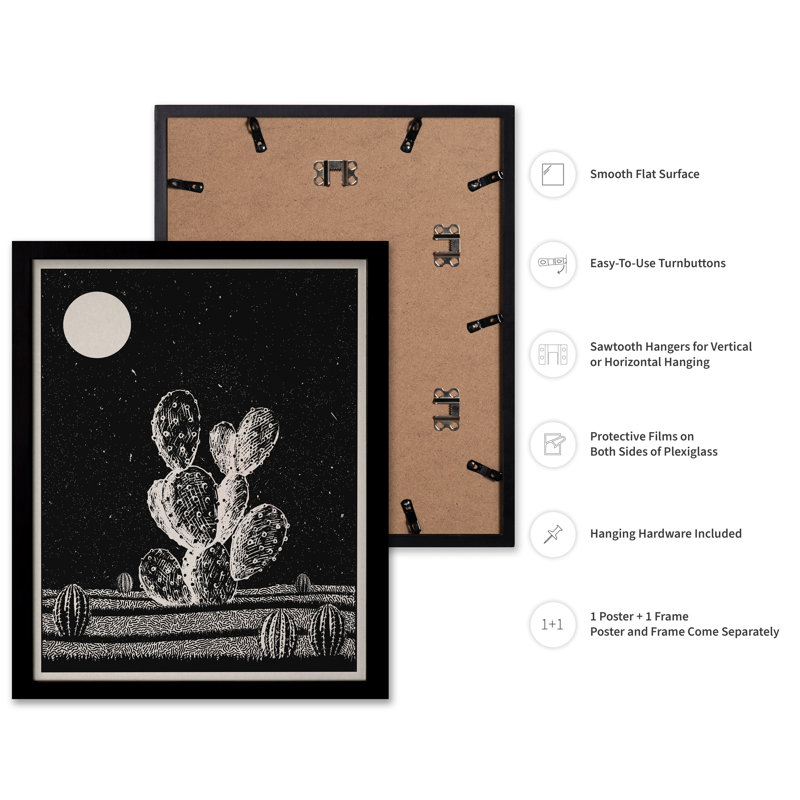 Cactus la nuit, Black Framed, 24"H x 32"W, Poster