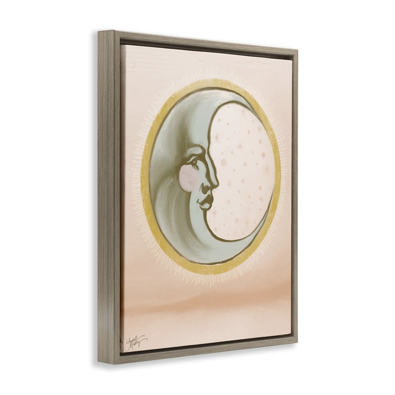 «Moon Face In Circle» par Elizabeth Medley, Cadre flottant orme Montalcino, H 21 po x l 17 po
