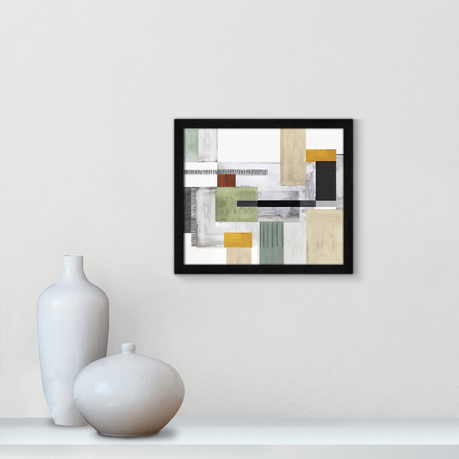 Playful Blocks Print by Tom Reeves, No Mat, Black Slim Picture Framed, 13" H x 15" W x 0.75" D