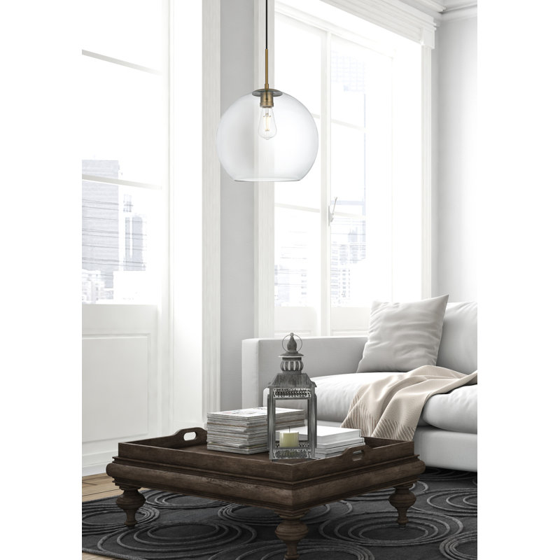 Luminaire suspendu sphérique simple à 1 lumière Snead, Transparent, H 73 po x l 13,8 po x P 13,8 po, Gold