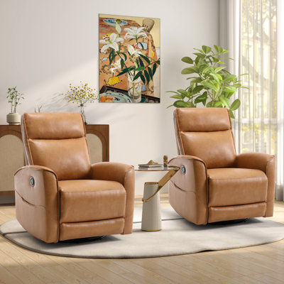30.7'' Wide Modern and Breathable Vegan Leather Manual Swivel and Rocker Recliner With Storage Pocket
