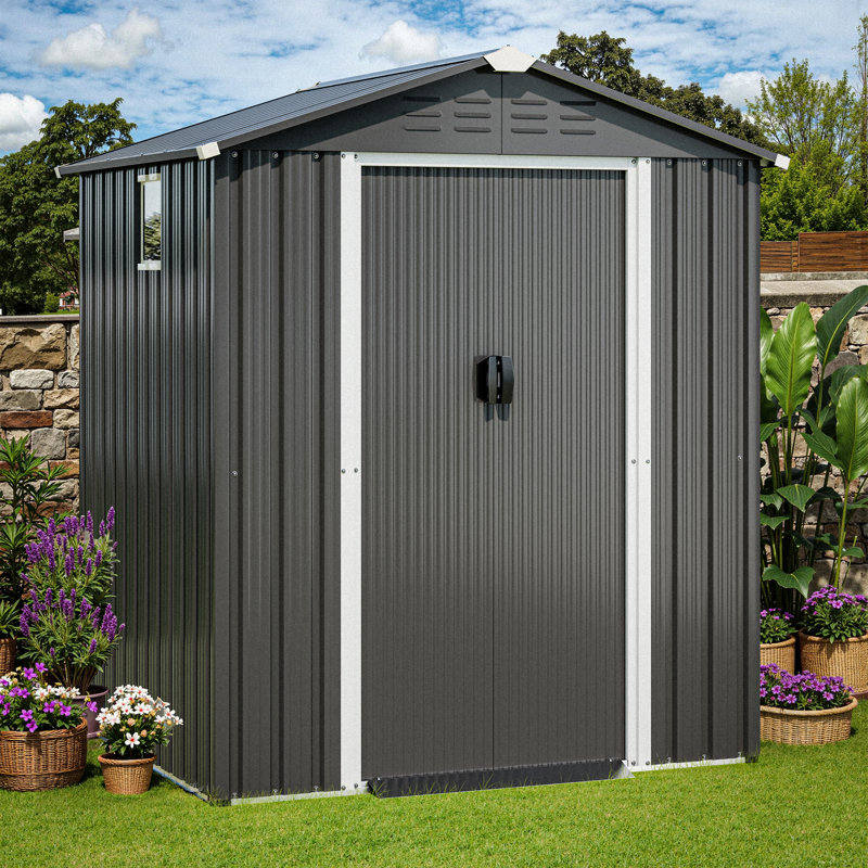 6 ft. W x 4 ft. D Outdoor Storage Shed With Window, Weather Resistant Tool Storage House, 71.3" H x 71.7" W x 46.5" D