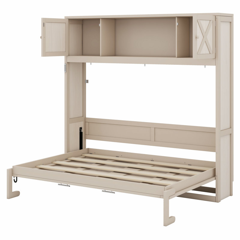 Lit escamotable avec armoires de rangement, Beige