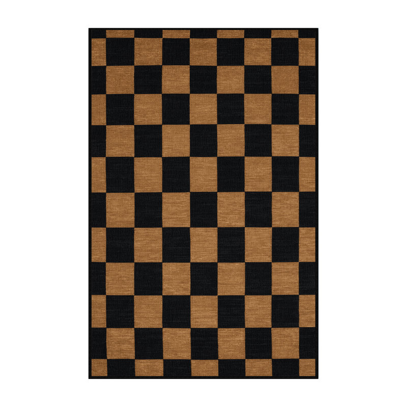 Tapis damier noir lavable à la machine, Rectangle 7 pi x 9 pi