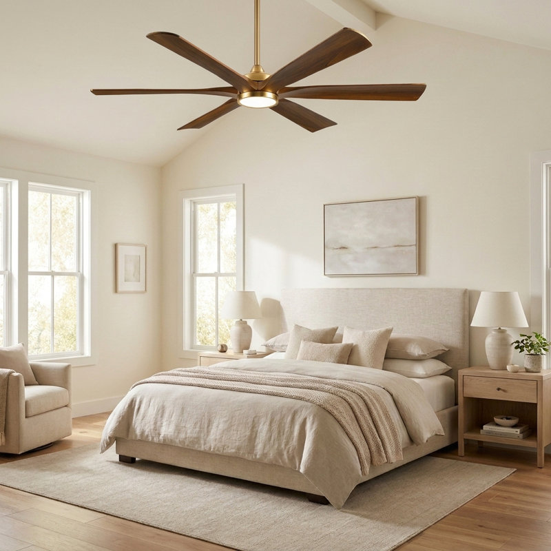 Ventilateur de plafond moderne avec télécommande, 6 pales en bois massif, moteur à courant continu silencieux, ventilateur de plafond extérieur pour patio couvert avec lumière