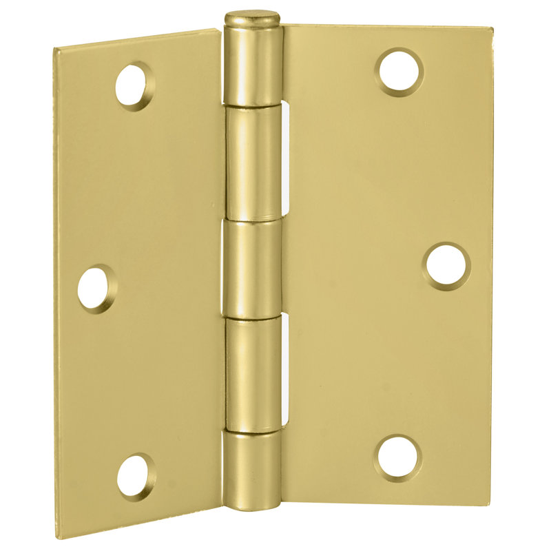 Door Hinge, 3.5-Inch, Square Corner Radius, 6-Pack, Satin Brass