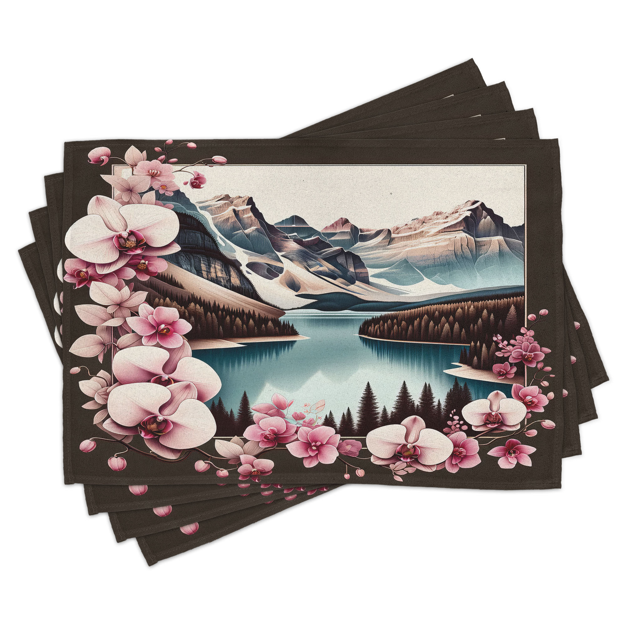Ambesonne Lake Place Mats Set of 4 Spring Joy Landscape Orchids ...