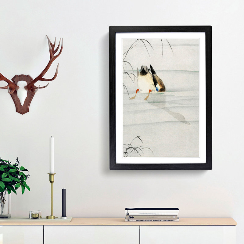 Mallard Duck Under Water by Ohara Koson - Framed Print, 36cm H x 27cm W x 2cm D, Black Framed