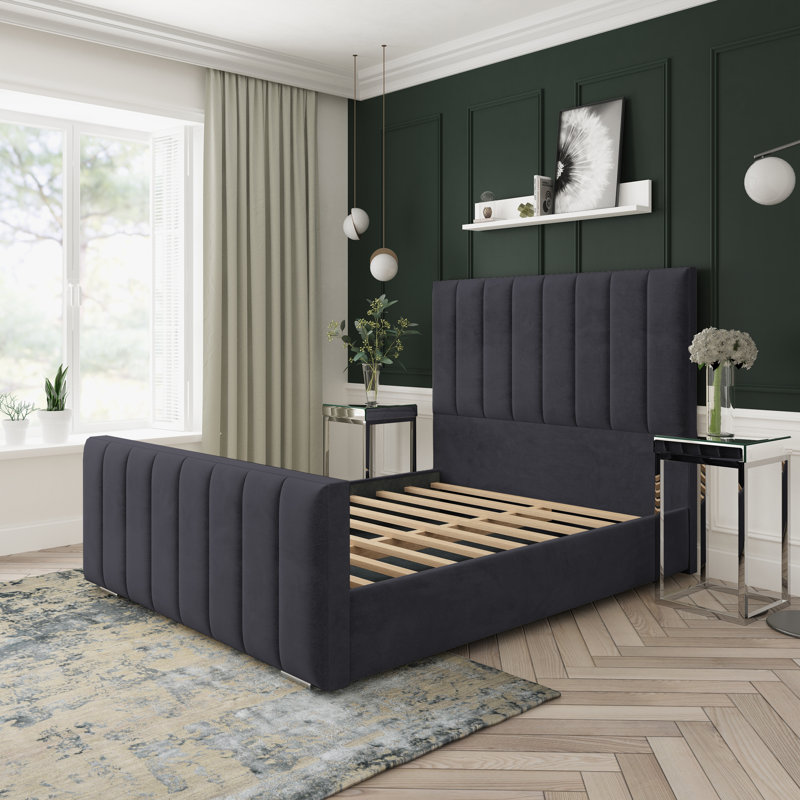 Upholstered Bed, Black, Double (4'6)