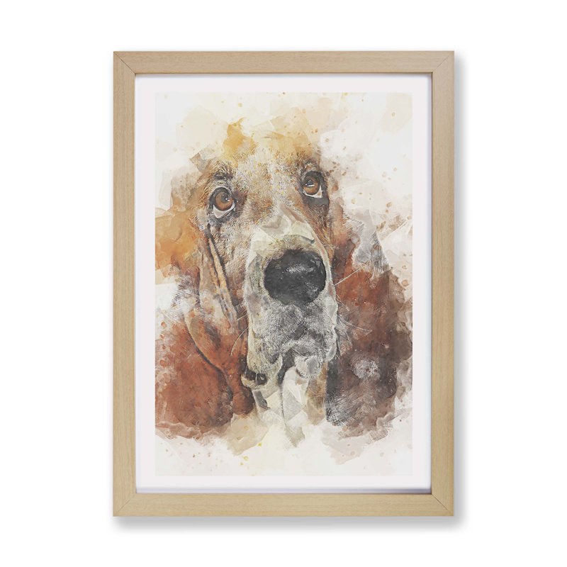 Basset Hound - Framed Print, 62cm H x 87cm W x 2cm D, Walnut