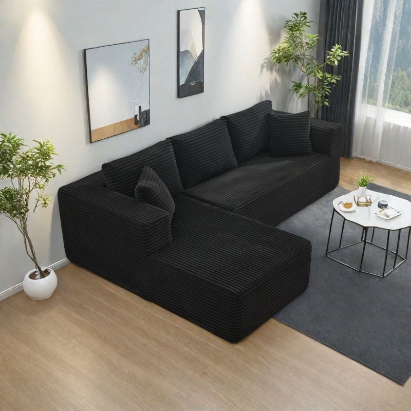 Canapé modulaire en L 106 po avec méridienne à assise profonde et canapé modulaire 106 po, Noir