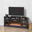 Console télé avec foyer électrique, rangement ouvert et armoires latérales
