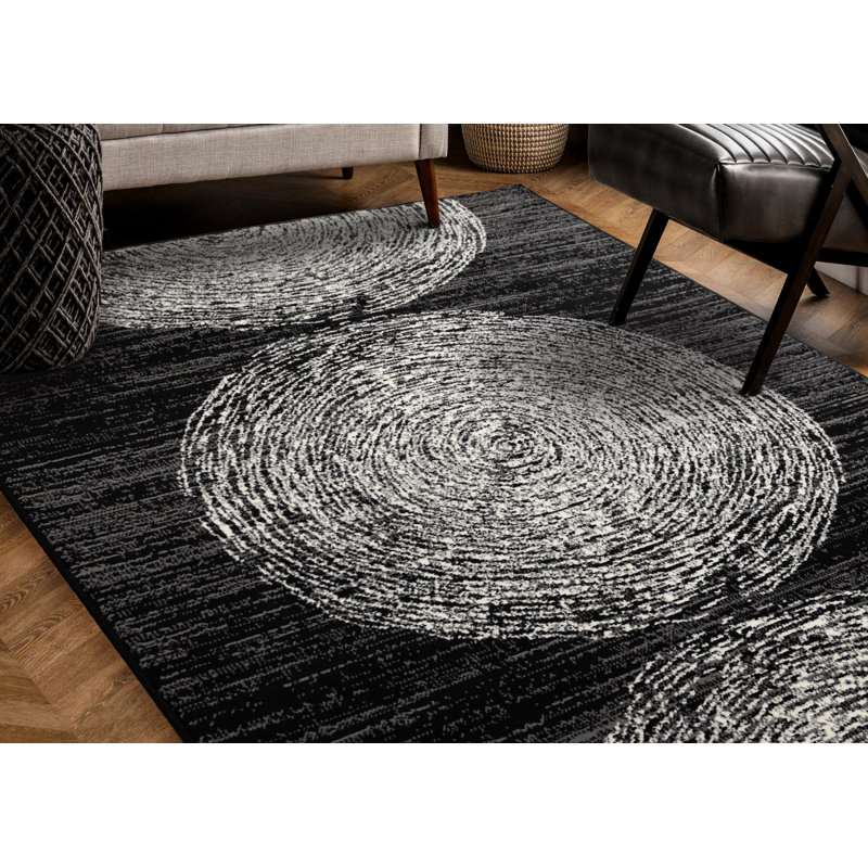 Tapis noir et blanc 8 x 11 Manzelli, Rectangle 7 pi 9 po x 10 pi 6 po