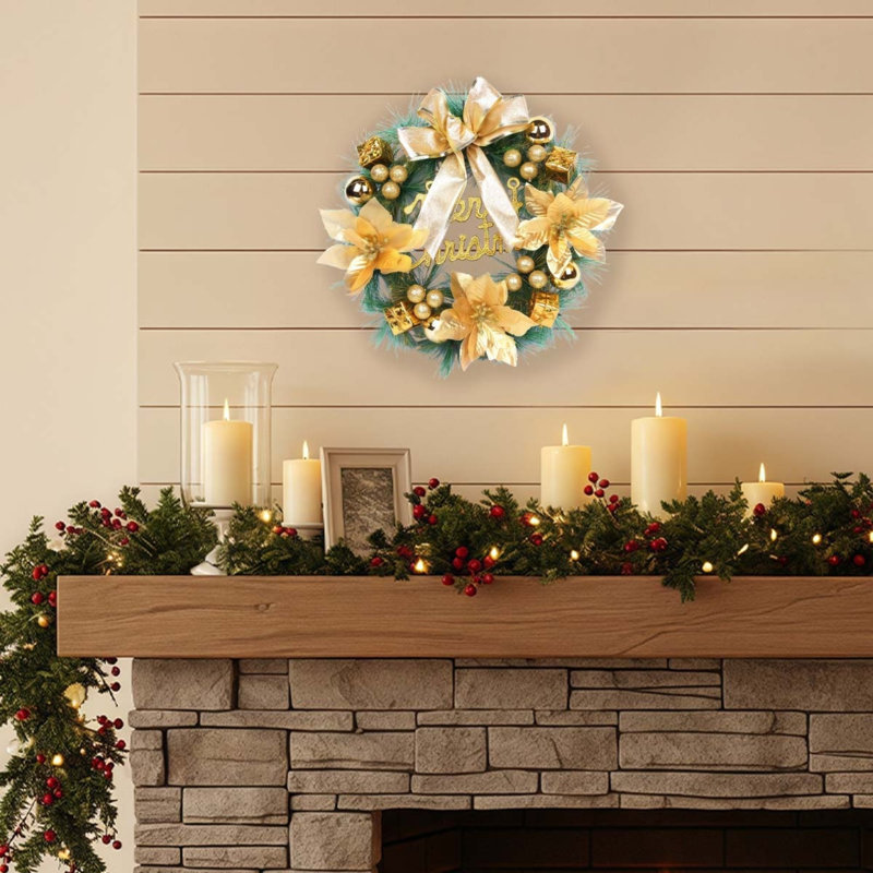 Guirlande de Noël 11,8 pouces pour porte d'entrée avec nœud papillon, décorations de Noël pour la maison, Jaune