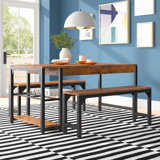 Paulsen 63'' 3 Piece Dining Table Set with 2 Bench & Wine Glass Holder