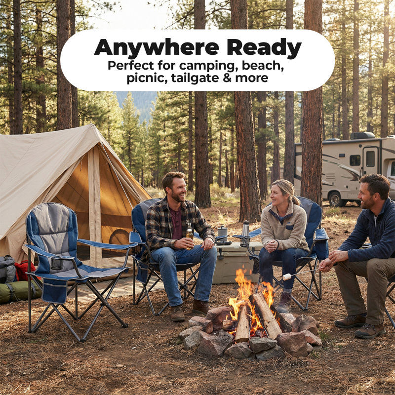 Alvantor Oversized Camping Folding Chair Heavy Duty 500lbs Capacity, Cup Holder & Cooler Bag, Portable for Outdoor(Blue Gray/Black Gray)