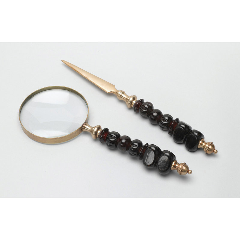 Zimmerman Magnifying Glass With Amber Glass Beads Sculpture
