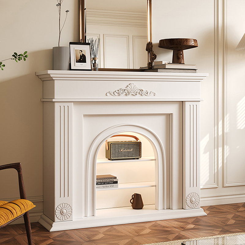 Foyer électrique en bois massif beige, H 43,31 po x l 31,5 po x P 13,78 po