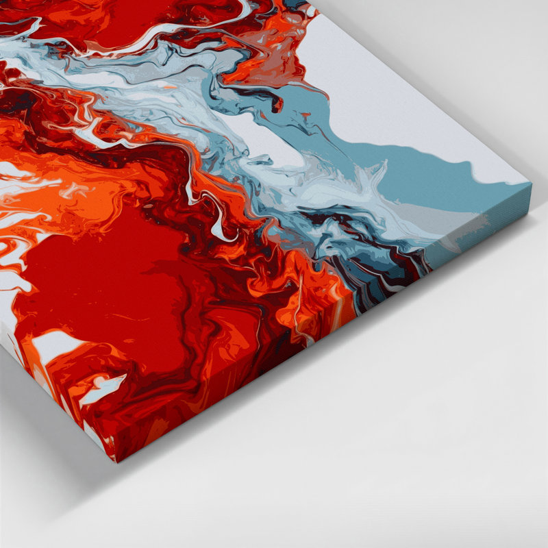 Abstrait art fluide sur toile rouge 5, H 16 po x l 16 po