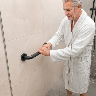 12'' Black Bathroom Safety Grab Bar with Anti-slip Knurled Grip, ADA Compliant, 2 Pack