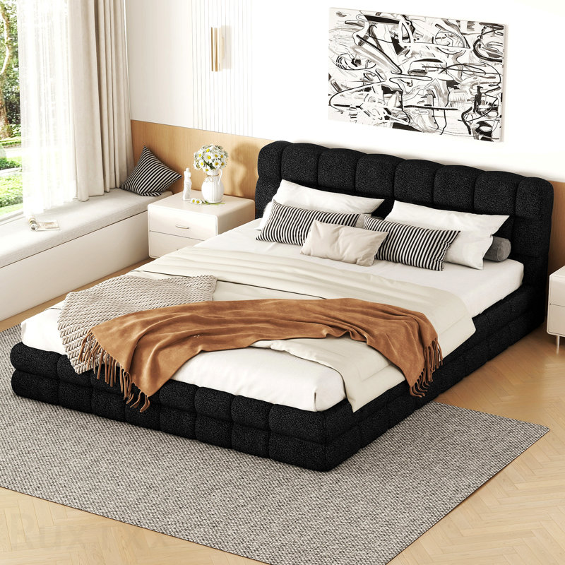 Grand lit plateforme tapissier, noir, Noir